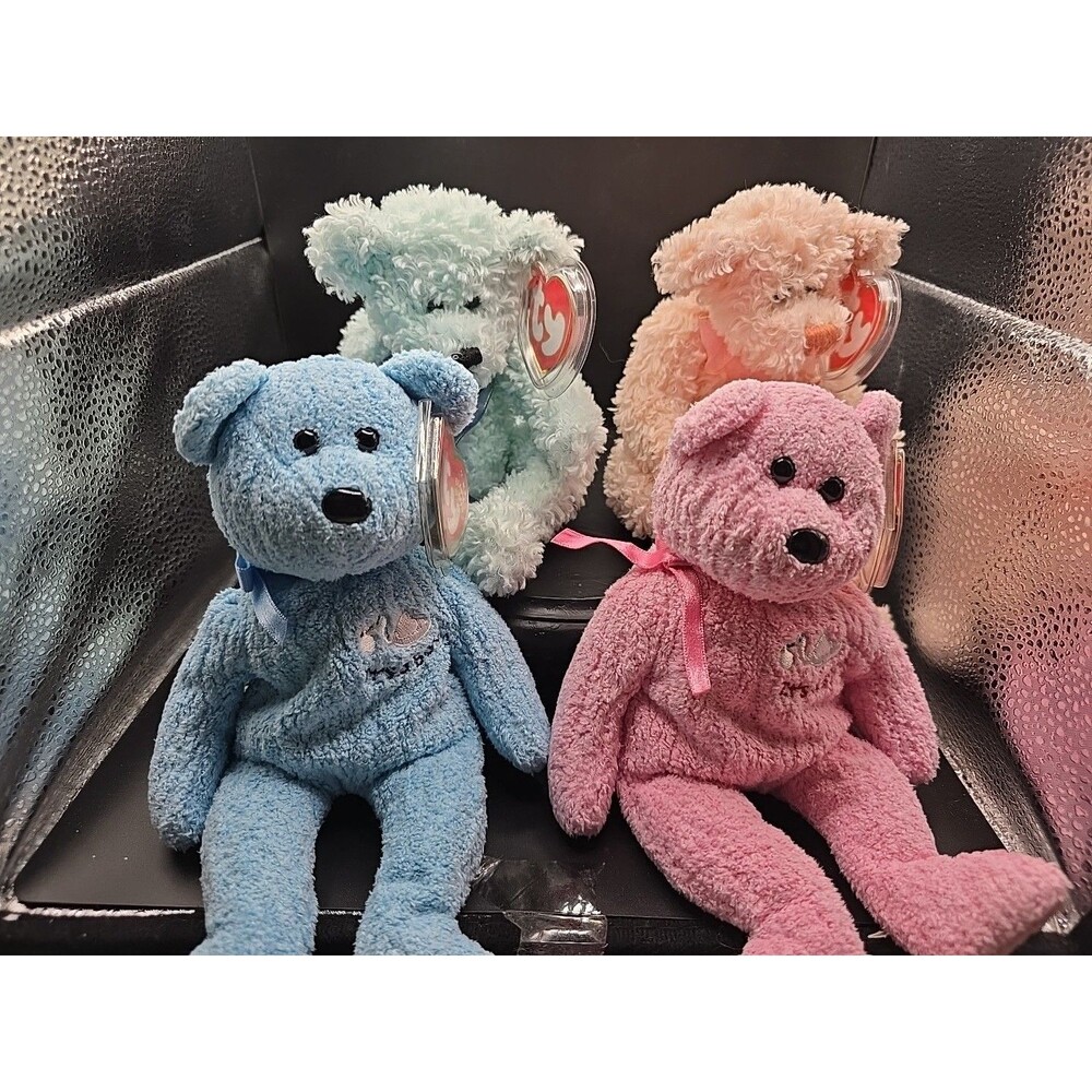 Ty Beanie Babies Baby Boy & Baby Girl Set Retired 2002 Gender Reveal Lot Of 4!